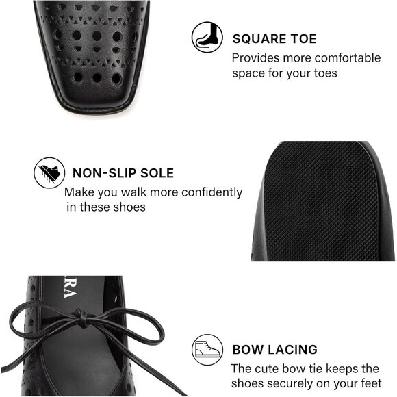 Women Slit-black Square Toe Comfortable Slip-On Lace-Up Loafers Summer Shoes - Picture 2 of 6